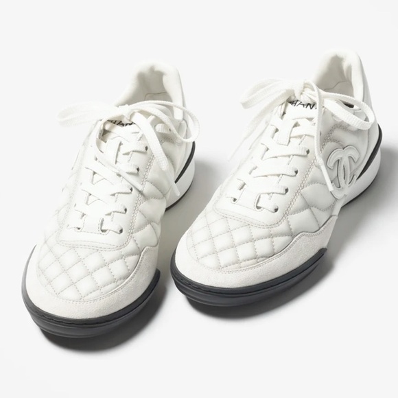 CHANEL Shoes - Authentic CHANEL 2024 CC White Calfskin Quilted Lace-Up Sneakers Size 37